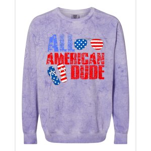 All American Dude Patriotic Usa Flag Grunge Style Gift Colorblast Crewneck Sweatshirt