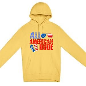 All American Dude Patriotic Usa Flag Grunge Style Gift Premium Pullover Hoodie