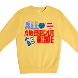 All American Dude Patriotic Usa Flag Grunge Style Gift Premium Crewneck Sweatshirt