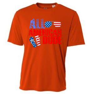 All American Dude Patriotic Usa Flag Grunge Style Gift Cooling Performance Crew T-Shirt