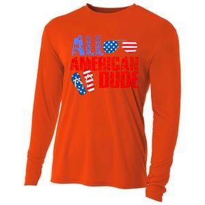 All American Dude Patriotic Usa Flag Grunge Style Gift Cooling Performance Long Sleeve Crew