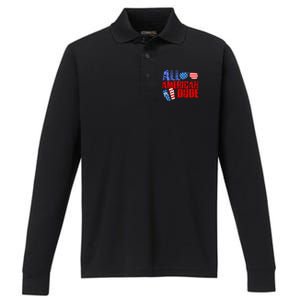 All American Dude Patriotic Usa Flag Grunge Style Gift Performance Long Sleeve Polo