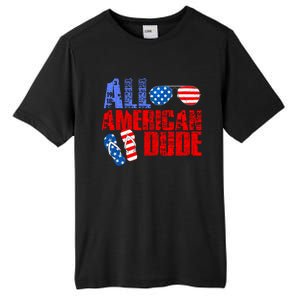 All American Dude Patriotic Usa Flag Grunge Style Gift Tall Fusion ChromaSoft Performance T-Shirt