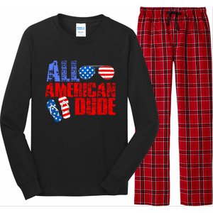 All American Dude Patriotic Usa Flag Grunge Style Gift Long Sleeve Pajama Set