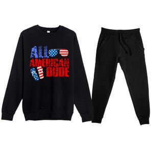 All American Dude Patriotic Usa Flag Grunge Style Gift Premium Crewneck Sweatsuit Set