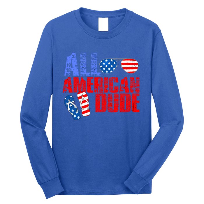 All American Dude Patriotic Usa Flag Grunge Style Gift Long Sleeve Shirt