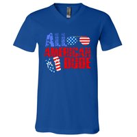 All American Dude Patriotic Usa Flag Grunge Style Gift V-Neck T-Shirt