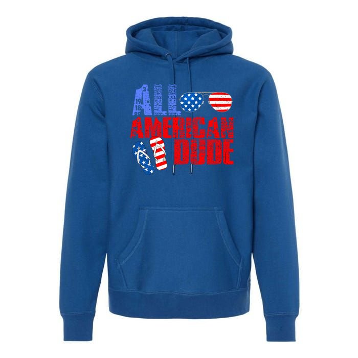 All American Dude Patriotic Usa Flag Grunge Style Gift Premium Hoodie