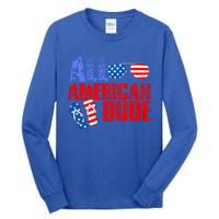 All American Dude Patriotic Usa Flag Grunge Style Gift Tall Long Sleeve T-Shirt