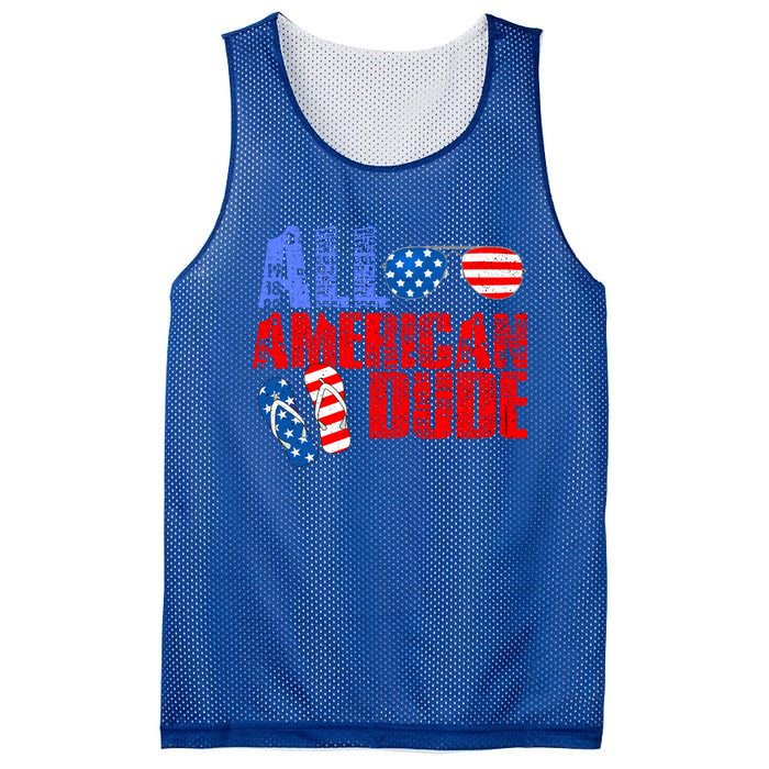 All American Dude Patriotic Usa Flag Grunge Style Gift Mesh Reversible Basketball Jersey Tank