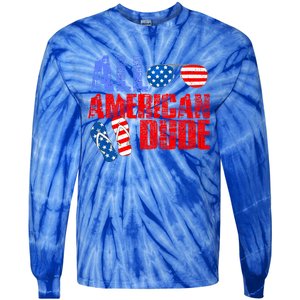 All American Dude Patriotic Usa Flag Grunge Style Gift Tie-Dye Long Sleeve Shirt