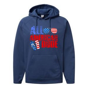 All American Dude Patriotic Usa Flag Grunge Style Gift Performance Fleece Hoodie