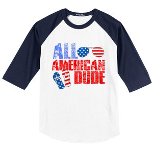 All American Dude Patriotic Usa Flag Grunge Style Gift Baseball Sleeve Shirt