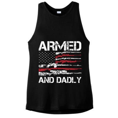 Armed And Dadly Funny Deadly Father For Fathers Day USA Flag Ladies PosiCharge Tri-Blend Wicking Tank