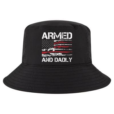 Armed And Dadly Funny Deadly Father For Fathers Day USA Flag Cool Comfort Performance Bucket Hat