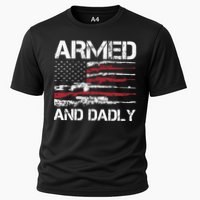 Armed And Dadly Funny Deadly Father For Fathers Day USA Flag Cooling Performance Crew T-Shirt