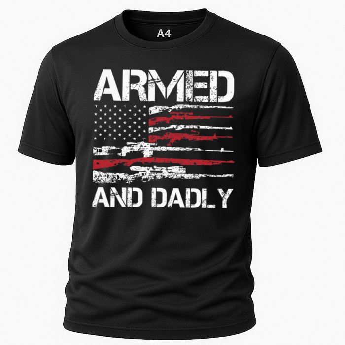 Armed And Dadly Funny Deadly Father For Fathers Day USA Flag Cooling Performance Crew T-Shirt
