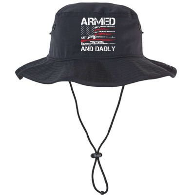 Armed And Dadly Funny Deadly Father For Fathers Day USA Flag Bucket Hat