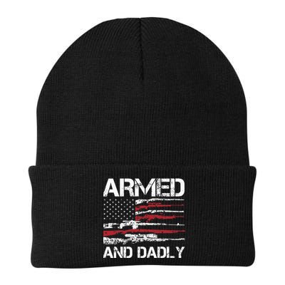 Armed And Dadly Funny Deadly Father For Fathers Day USA Flag Beanie