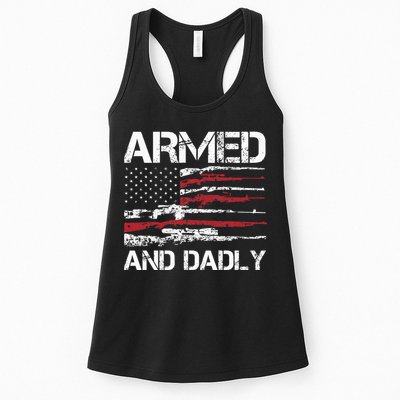 Armed And Dadly Funny Deadly Father For Fathers Day USA Flag Womens Tank Top