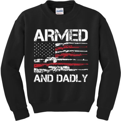 Armed And Dadly Funny Deadly Father For Fathers Day USA Flag Kids Sweatshirt