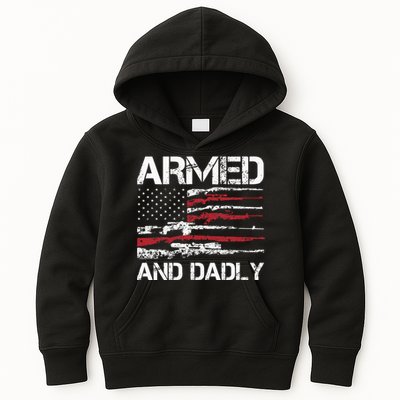 Armed And Dadly Funny Deadly Father For Fathers Day USA Flag Kids Hoodie