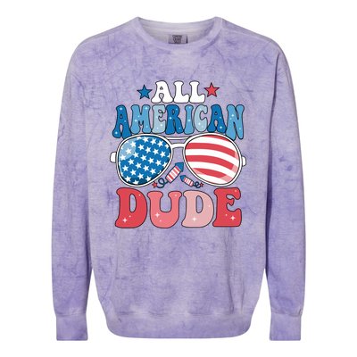 All American Dude Sunglasses 4th Of July Family Matching Cute Gift Colorblast Crewneck Sweatshirt