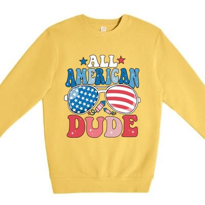 All American Dude Sunglasses 4th Of July Family Matching Cute Gift Premium Crewneck Sweatshirt