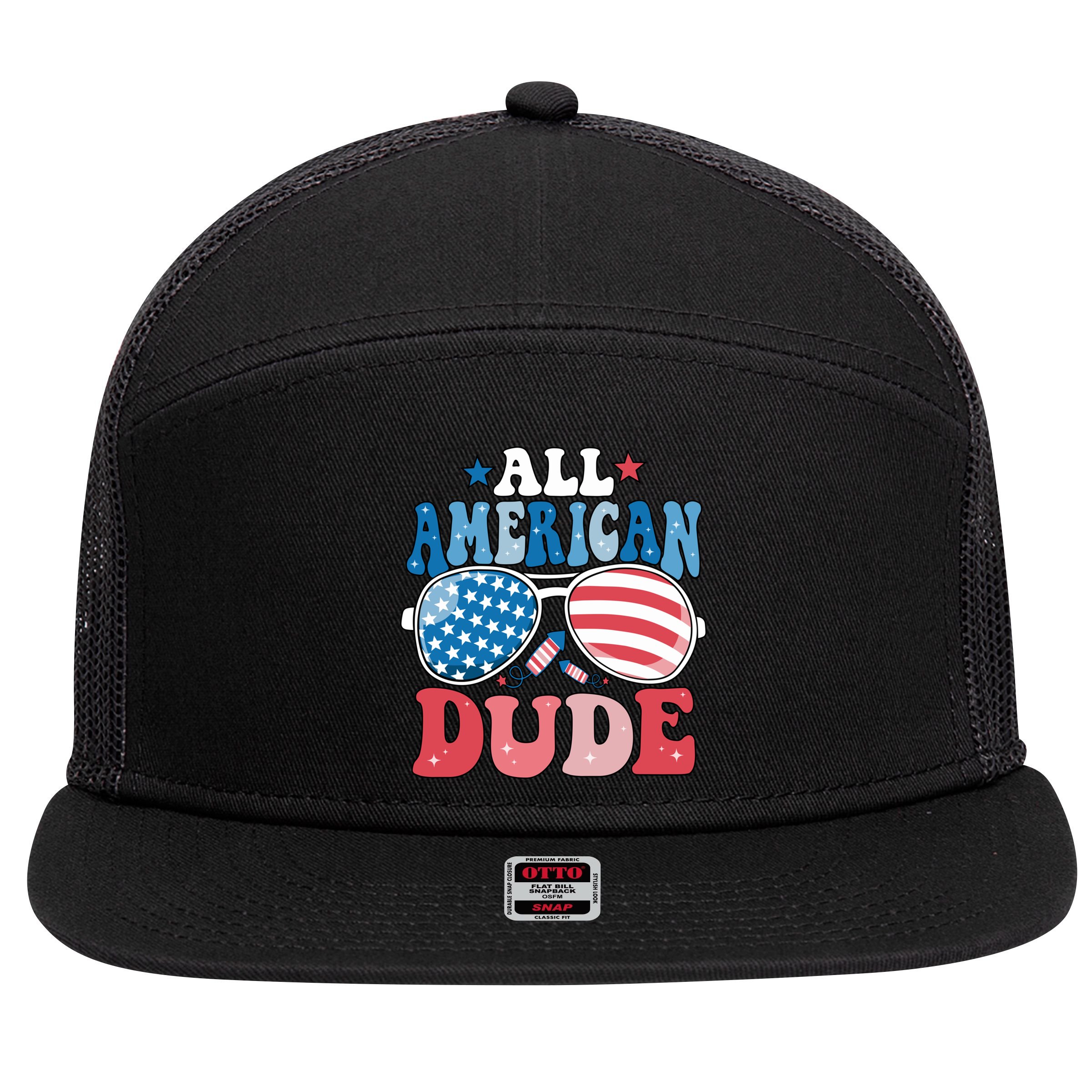 All American Dude Sunglasses 4th Of July Family Matching Cute Gift 7 Panel Mesh Trucker Snapback Hat