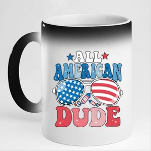 All American Dude Sunglasses 4th Of July Family Matching Cute Gift 11oz Black Color Changing Mug