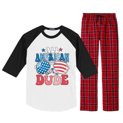 All American Dude Sunglasses 4th Of July Family Matching Cute Gift Raglan Sleeve Pajama Set