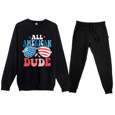 All American Dude Sunglasses 4th Of July Family Matching Cute Gift Premium Crewneck Sweatsuit Set