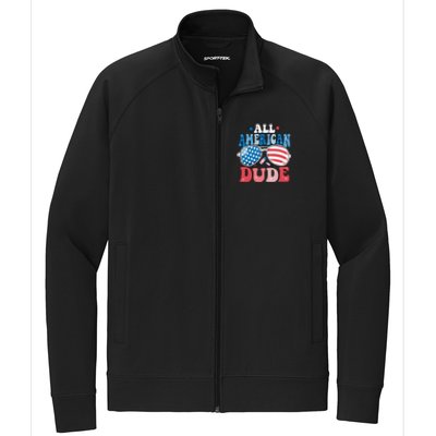 All American Dude Sunglasses 4th Of July Family Matching Cute Gift Stretch Full-Zip Cadet Jacket