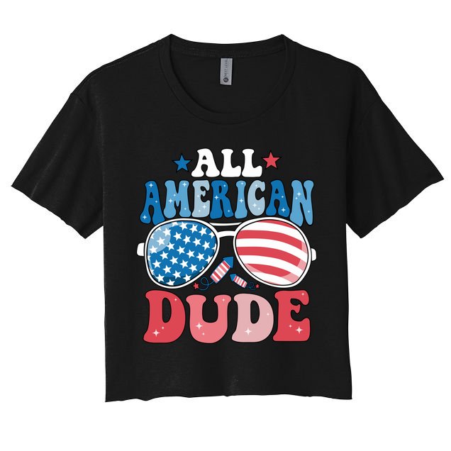 All American Dude Sunglasses 4th Of July Family Matching Cute Gift Crop Top