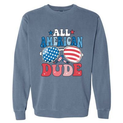 All American Dude Sunglasses 4th Of July Family Matching Cute Gift Garment-Dyed Sweatshirt