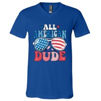 All American Dude Sunglasses 4th Of July Family Matching Cute Gift V-Neck T-Shirt