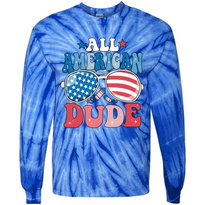 All American Dude Sunglasses 4th Of July Family Matching Cute Gift Tie-Dye Long Sleeve Shirt