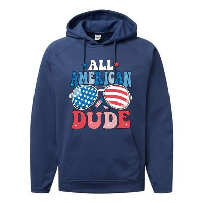 All American Dude Sunglasses 4th Of July Family Matching Cute Gift Performance Fleece Hoodie