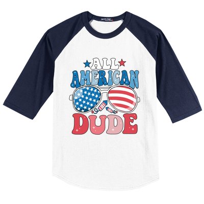 All American Dude Sunglasses 4th Of July Family Matching Cute Gift Baseball Sleeve Shirt