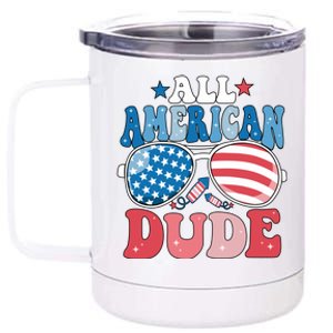 All American Dude Sunglasses 4th Of July Family Matching Cute Gift 12 oz Stainless Steel Tumbler Cup