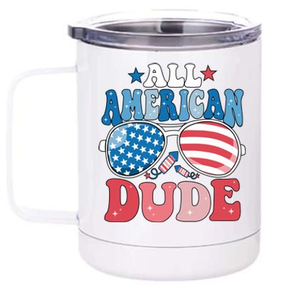 All American Dude Sunglasses 4th Of July Family Matching Cute Gift 12 oz Stainless Steel Tumbler Cup