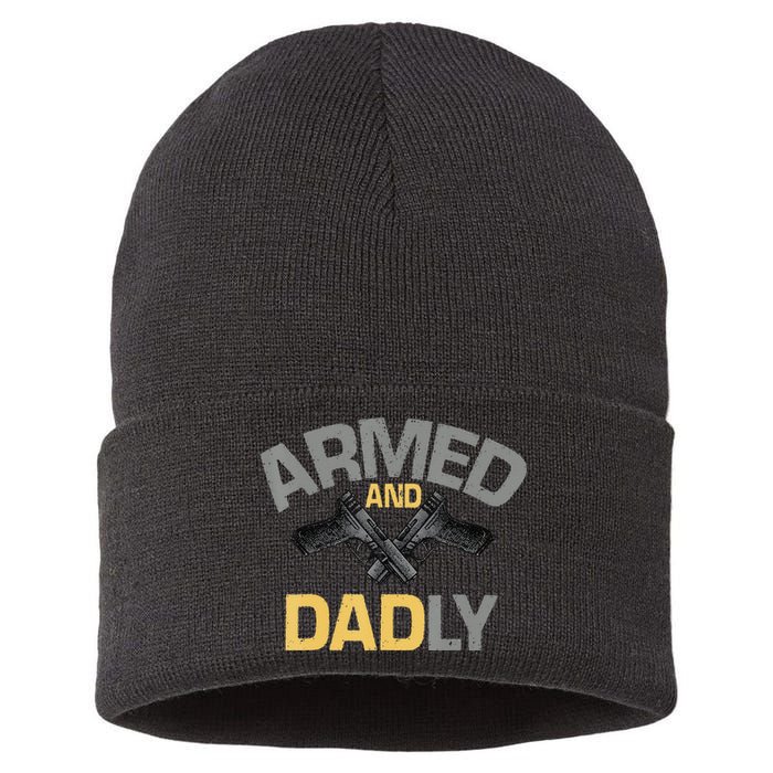 Armed And Dadly Funny Deadly Father Gifts For Fathers Day Sustainable Knit Beanie