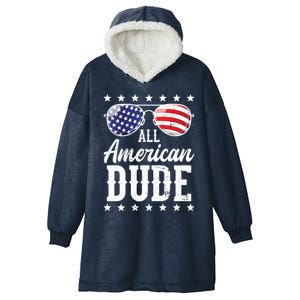 All American Dude Sunglasses Family Matching 4th Of July Gift Hooded Wearable Blanket