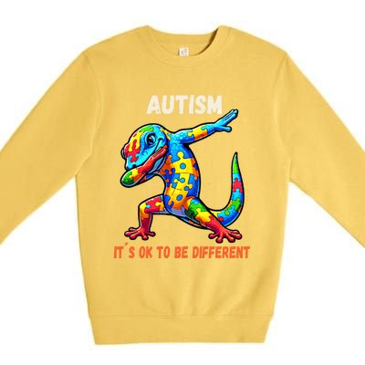 Autism Awareness Dabbing Gecko Cool Gift Premium Crewneck Sweatshirt