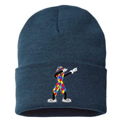 Autism Awareness Dabbing Puzzle Piece Love Dab Dance Sustainable Knit Beanie