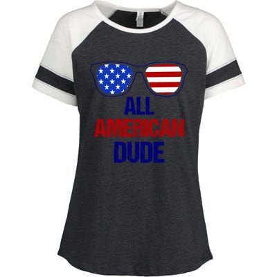 All American Dude Usa Flag America Fourth Of July Gift Enza Ladies Jersey Colorblock Tee