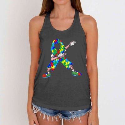 Autism Awareness Dabbing Puzzle Piece Love Dab Dance Women's Knotted Racerback Tank