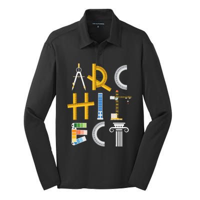 Architect Artwork Drawing Design Architecture Construction Silk Touch Performance Long Sleeve Polo