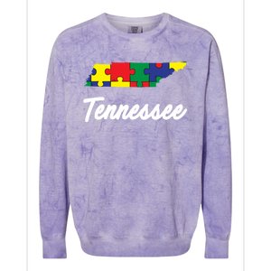 Autism Awareness Day Tennessee Puzzle Pieces Gift Cool Gift Colorblast Crewneck Sweatshirt