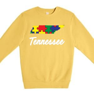 Autism Awareness Day Tennessee Puzzle Pieces Gift Cool Gift Premium Crewneck Sweatshirt